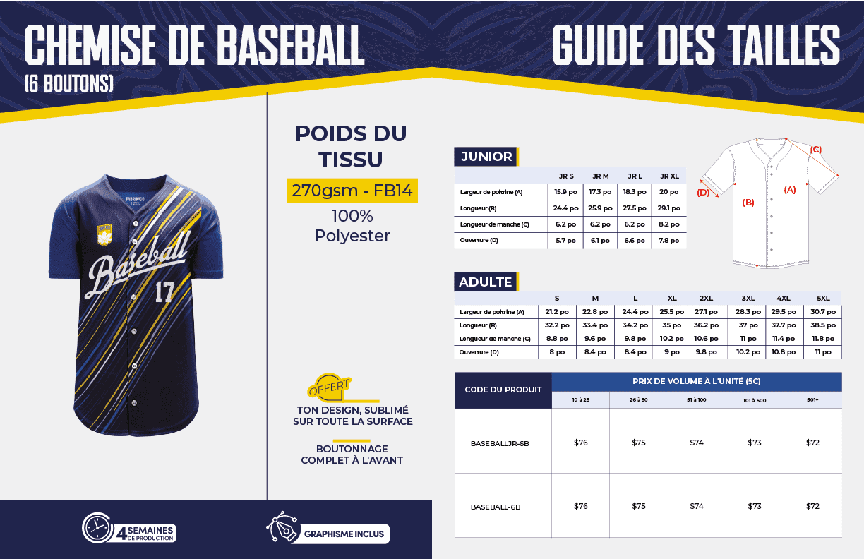 Chemise de Baseball (6 boutons) - Adulte - Fabrik & Co. miniature 3