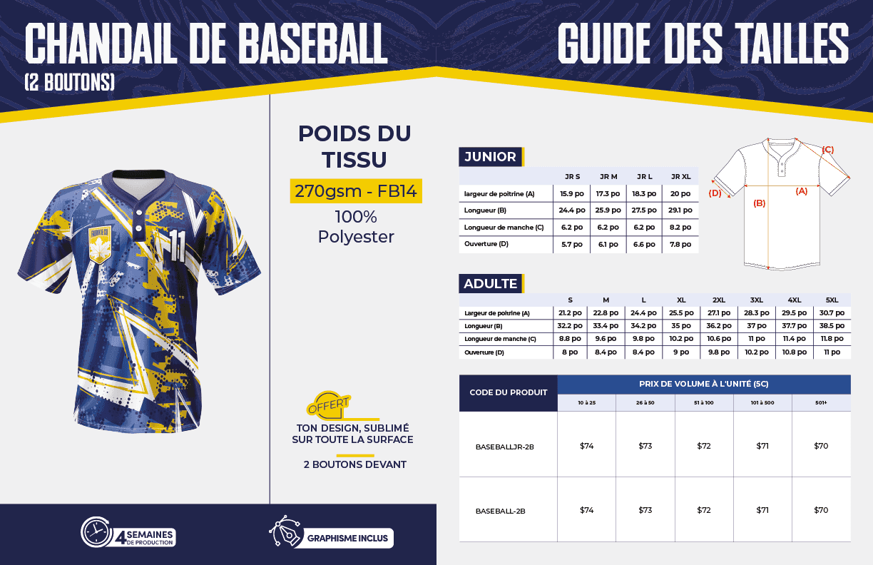 Chandail de Baseball (2 boutons) - Junior - Fabrik & Co. miniature 3